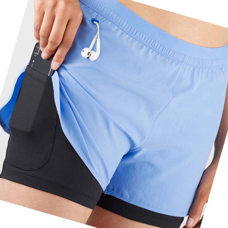 Salomon CROSS 2IN1 Kurze Hose Damen Blau | CDWAQZL-86