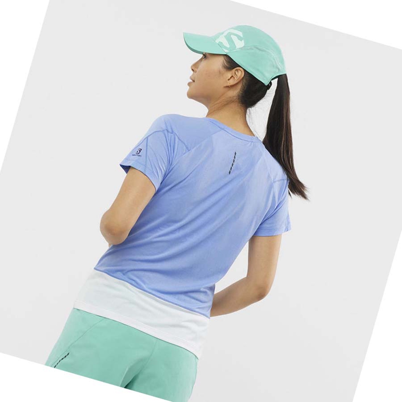 Salomon CROSS RUN GRAPHIC T-shirts Damen Weiß Blau | DCQSOIU-46