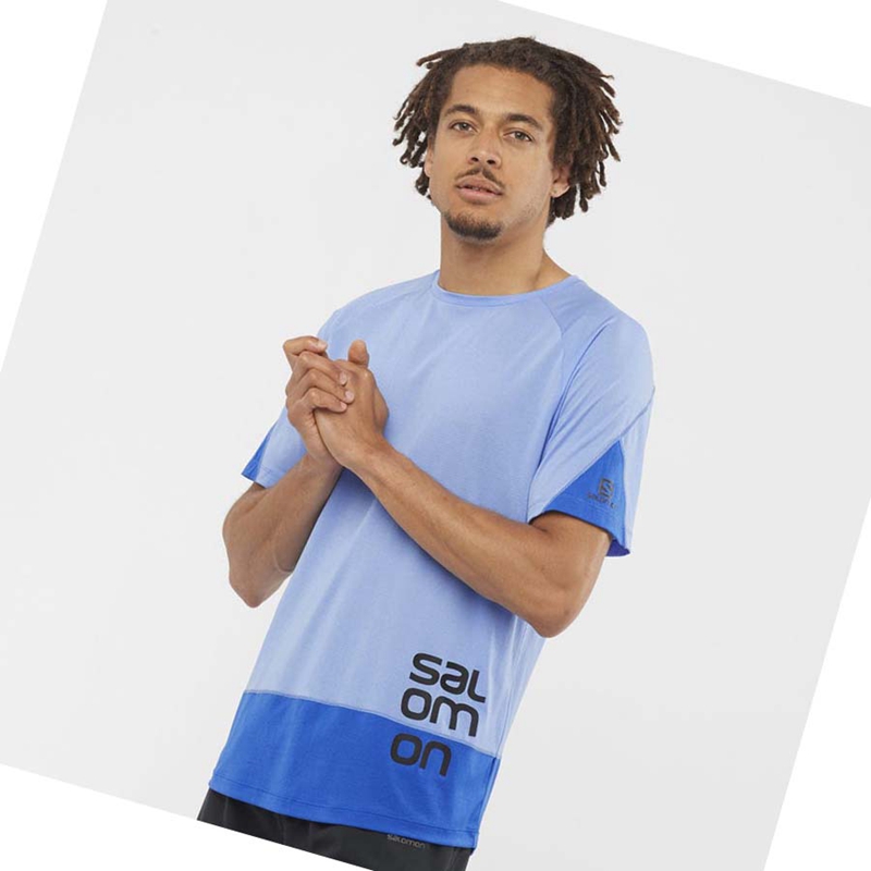 Salomon CROSS RUN GRAPHIC T-shirts Herren Blau | XJUTVIF-63
