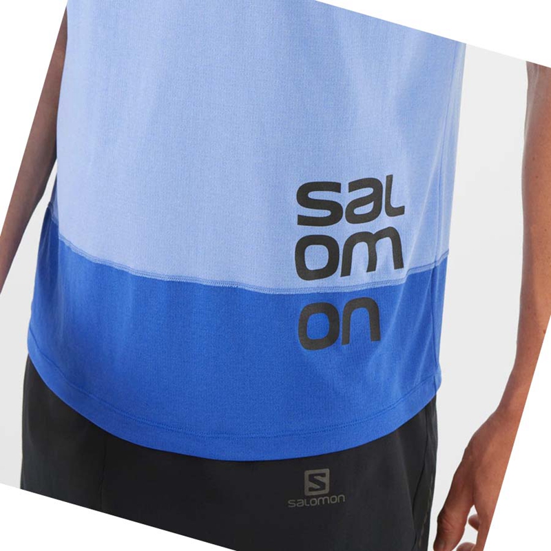Salomon CROSS RUN GRAPHIC T-shirts Herren Blau | XJUTVIF-63