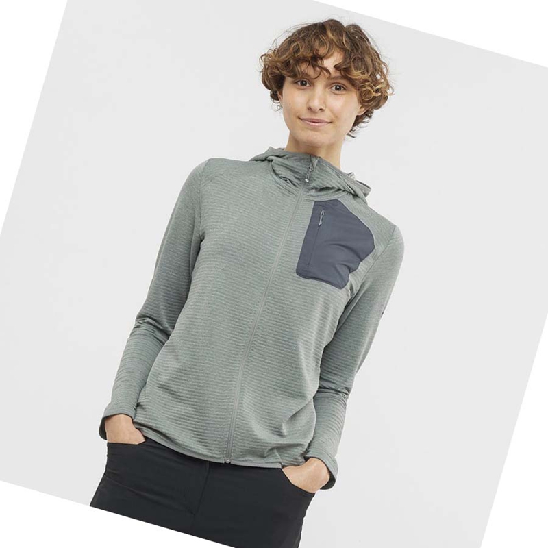 Salomon ESSENTIAL LIGHTWARM HOODED Hoodie Damen Grün | KUBYFGZ-63