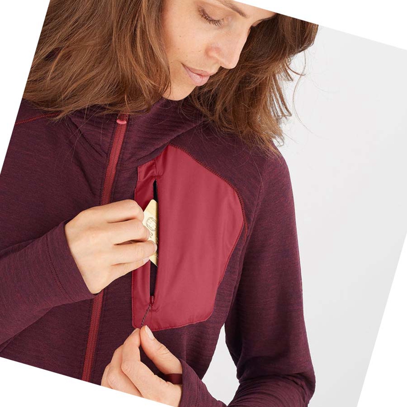 Salomon ESSENTIAL LIGHTWARM HOODED Hoodie Damen Rot | RWVKZEG-31