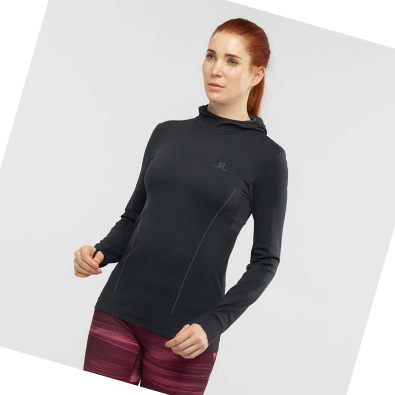 Salomon ESSENTIAL SEAMLESS Hoodie Damen Schwarz | KFCAZNR-93