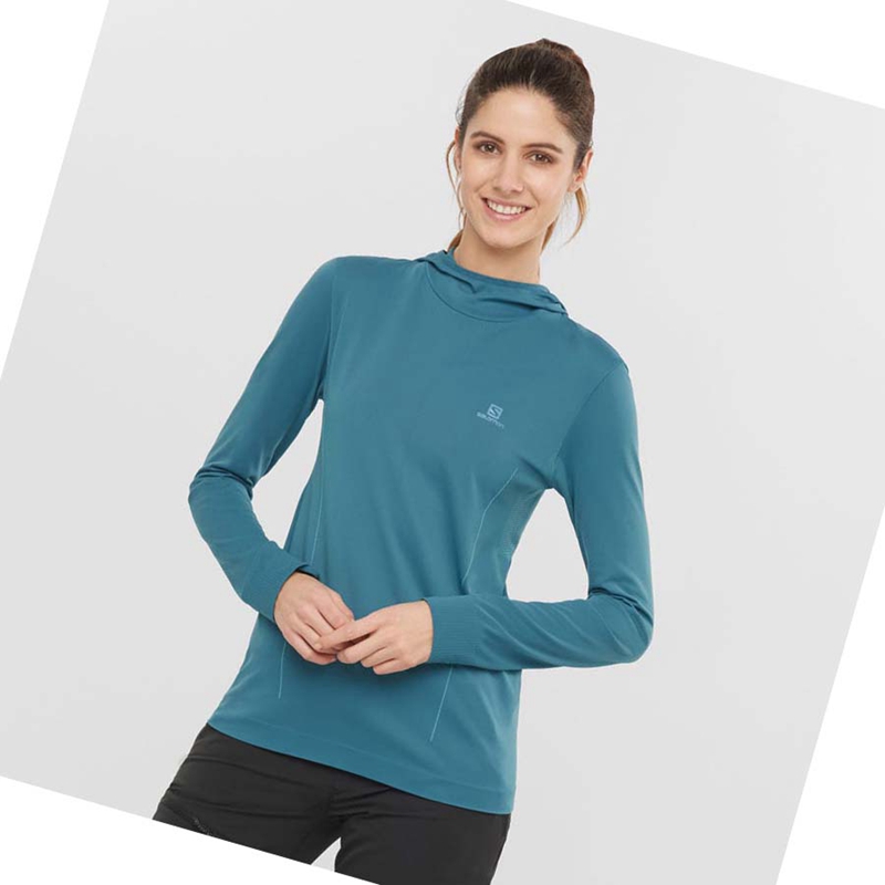 Salomon ESSENTIAL SEAMLESS Hoodie Damen Navy | ZFSMUPC-31