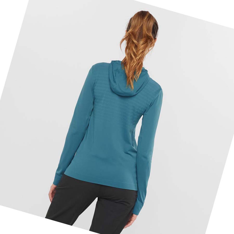 Salomon ESSENTIAL SEAMLESS Hoodie Damen Navy | ZFSMUPC-31