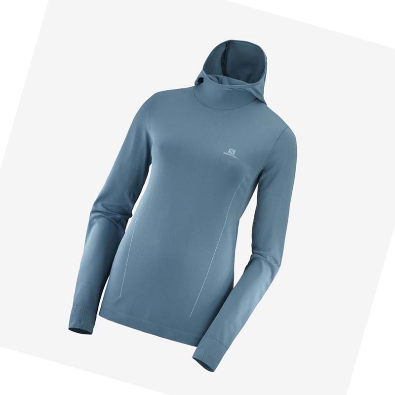 Salomon ESSENTIAL SEAMLESS Hoodie Damen Navy | ZFSMUPC-31