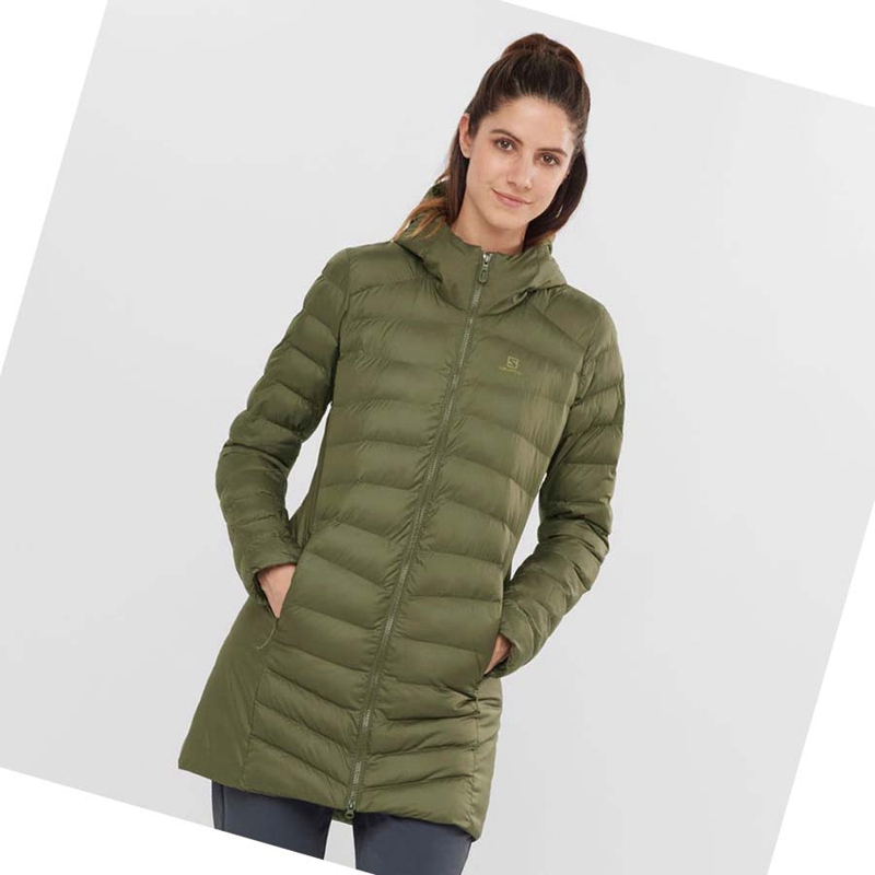 Salomon ESSENTIAL XWARM LONG INSULATED Jacke Damen Olivgrün | LIKVWAD-94