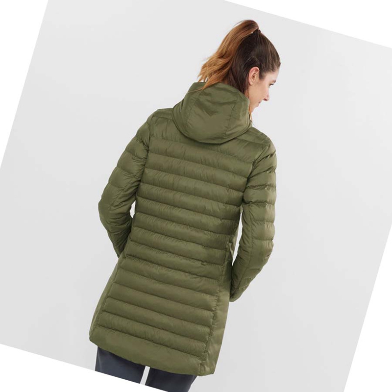 Salomon ESSENTIAL XWARM LONG INSULATED Jacke Damen Olivgrün | LIKVWAD-94