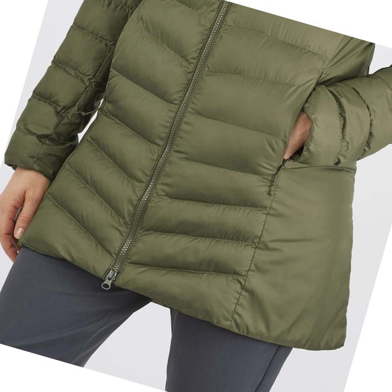 Salomon ESSENTIAL XWARM LONG INSULATED Jacke Damen Olivgrün | LIKVWAD-94