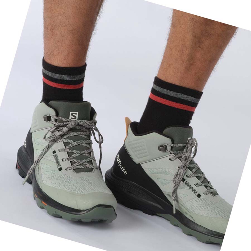 Salomon OUTPULSE MID GORE-TEX Wanderschuhe Herren Schwarz Türkis | LISQUME-91