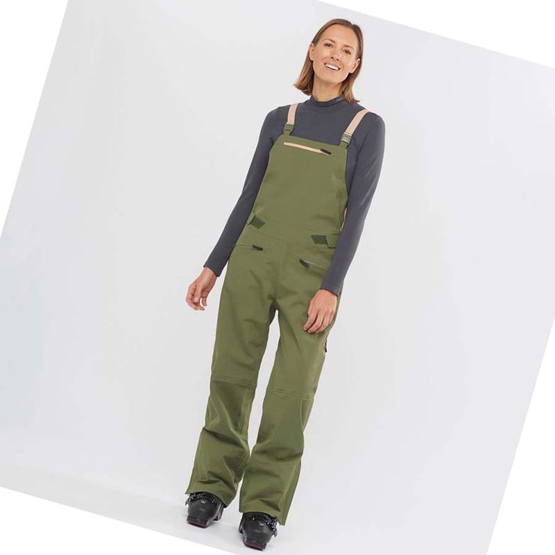 Salomon STANCE 3L BIB Ski Hosen Damen Olivgrün | LKXOFWI-92