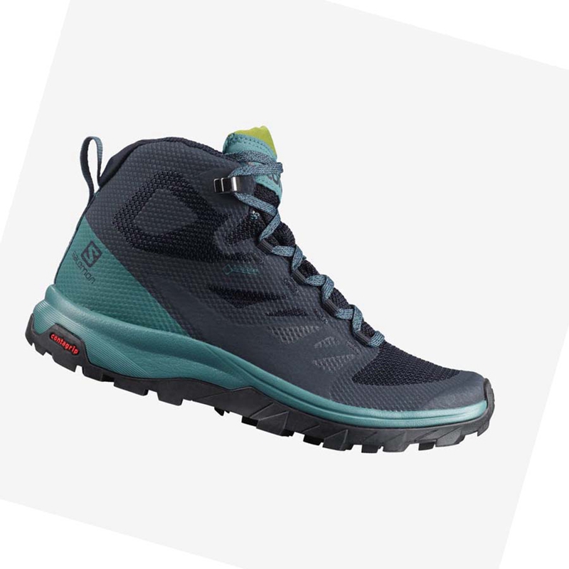 Salomon WoOUTLINE MID GORE-TEX Wanderschuhe Damen Schwarz Grün | RVEXCOB-15
