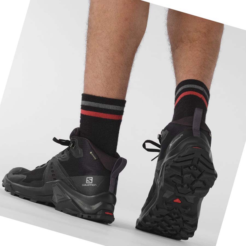 Salomon X RAISE 2 MID GORE-TEX Wanderschuhe Herren Grau Schwarz | OUGHVSE-10