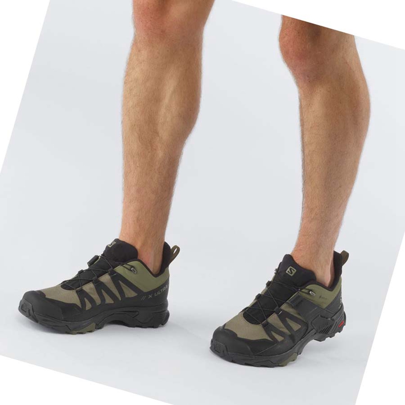 Salomon X ULTRA 4 WIDE GORE-TEX Wanderschuhe Herren Olivgrün Schwarz | YKTHBDN-93