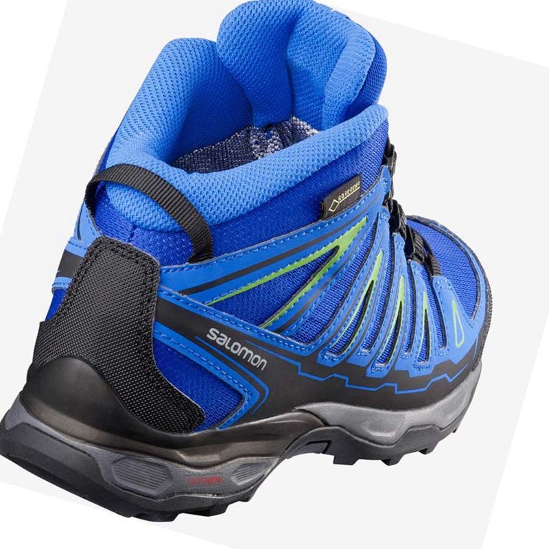 Salomon X-ULTRA MID GORE-TEX GTX Wanderschuhe Kinder Blau | EGBADLY-53