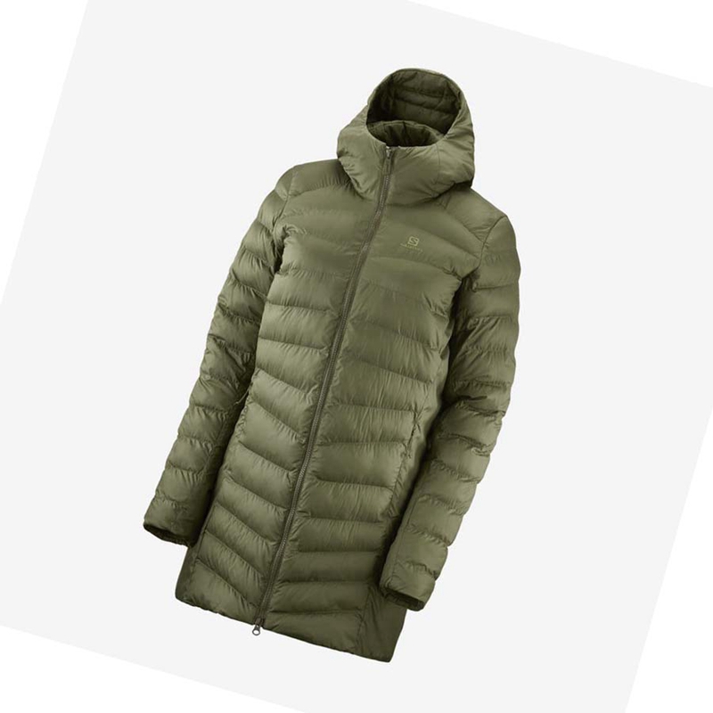 Salomon ESSENTIAL XWARM LONG INSULATED Jacke Damen Olivgrün | LIKVWAD-94