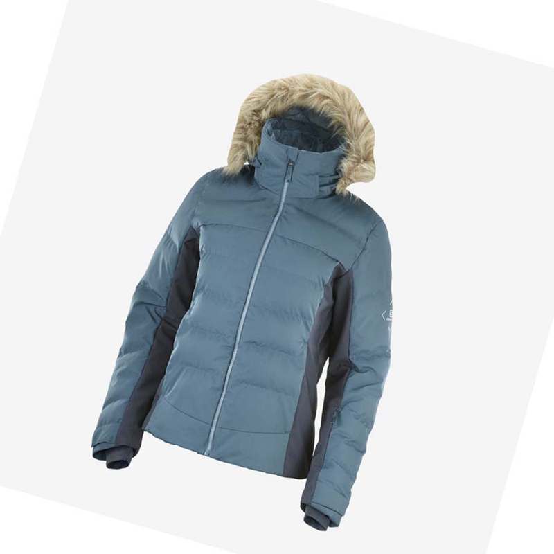Salomon STORMCOZY Skijacken Damen Blau | ZQPFCDY-74